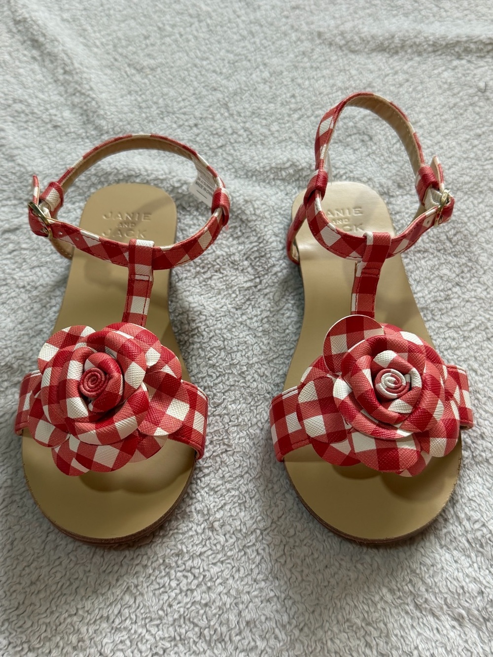 Janie and Jack | Red Gingham Rosette Sandals | Size 12 - Picture 2 of 11